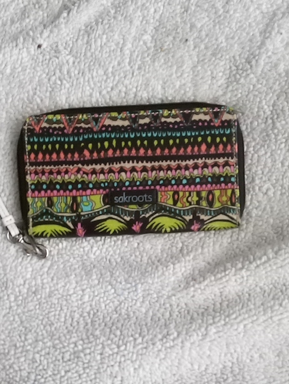 Sakroots Neon Tribal Zip Wristlet in Pink, Lime & Teal
